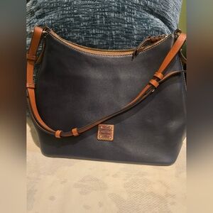 Dooney & Bourke Navy and Brown Leather Shoulder Bag